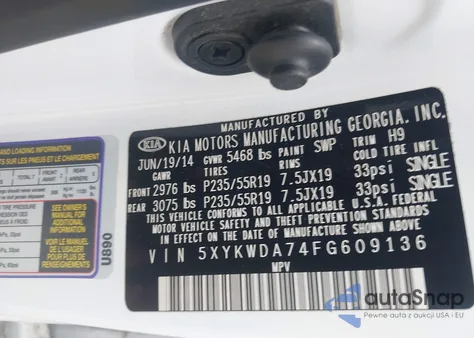 2015 Kia Sorento Sx V6 from USA, damaged, VIN 5XYKWDA74FG609136